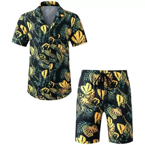 JMIERR Men Hawaiian Matching Set, Casual Summer Beach 2 Piece Outfits Button Down Short Sleeve Shirts and Shorts