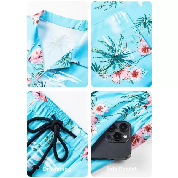 JMIERR Men Hawaiian Matching Set, Casual Summer Beach 2 Piece Outfits Button Down Short Sleeve Shirts and Shorts