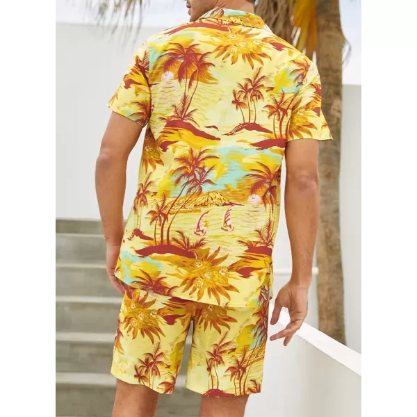 JMIERR Men Hawaiian Matching Set, Casual Summer Beach 2 Piece Outfits Button Down Short Sleeve Shirts and Shorts