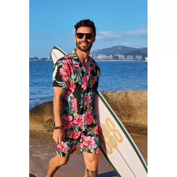 JMIERR Men Hawaiian Matching Set, Casual Summer Beach 2 Piece Outfits Button Down Short Sleeve Shirts and Shorts
