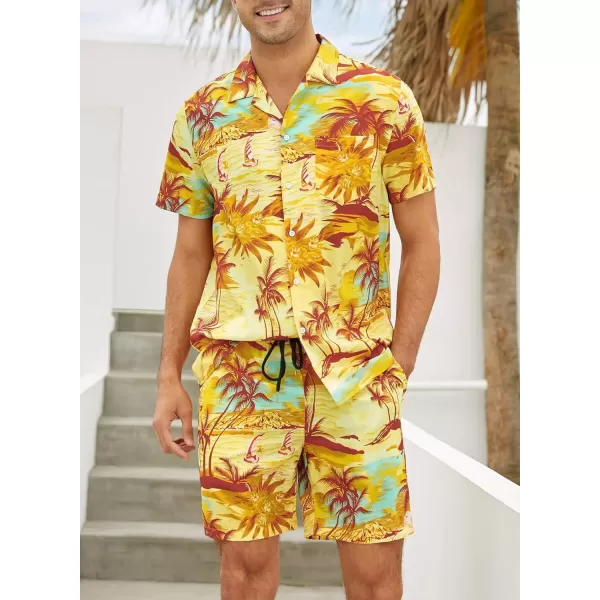 JMIERR Men Hawaiian Matching Set, Casual Summer Beach 2 Piece Outfits Button Down Short Sleeve Shirts and Shorts