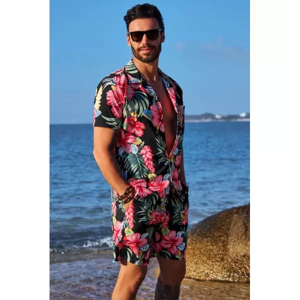 JMIERR Men Hawaiian Matching Set, Casual Summer Beach 2 Piece Outfits Button Down Short Sleeve Shirts and Shorts
