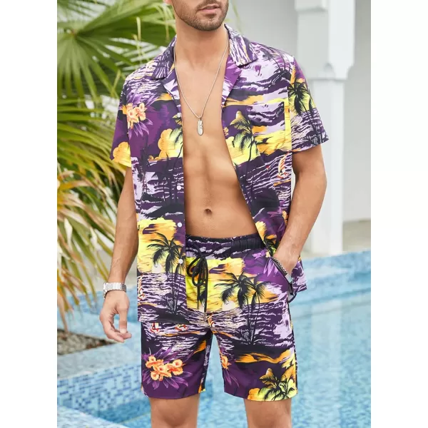 JMIERR Men Hawaiian Matching Set, Casual Summer Beach 2 Piece Outfits Button Down Short Sleeve Shirts and Shorts