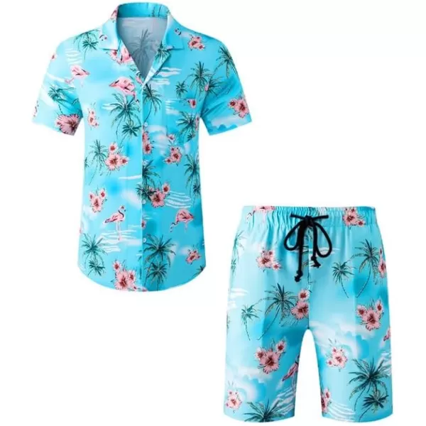 JMIERR Men Hawaiian Matching Set, Casual Summer Beach 2 Piece Outfits Button Down Short Sleeve Shirts and Shorts