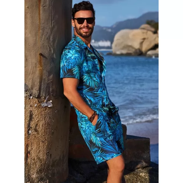 JMIERR Men Hawaiian Matching Set, Casual Summer Beach 2 Piece Outfits Button Down Short Sleeve Shirts and Shorts