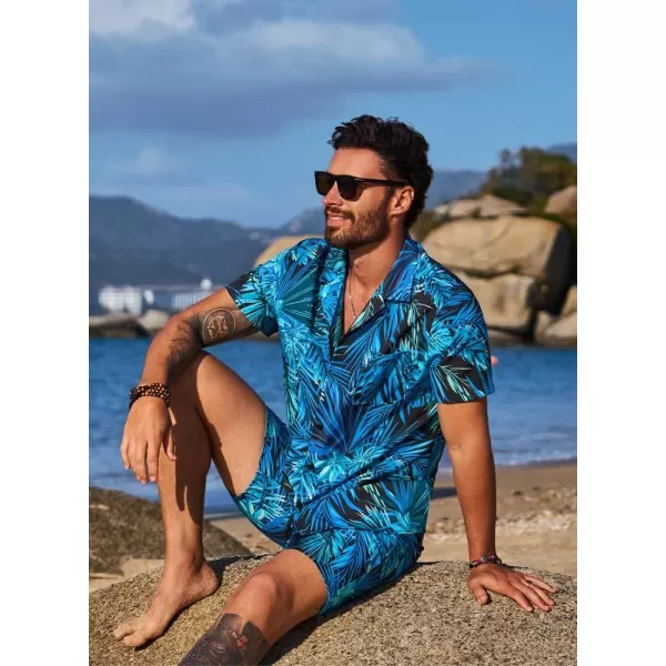 JMIERR Men Hawaiian Matching Set, Casual Summer Beach 2 Piece Outfits Button Down Short Sleeve Shirts and Shorts