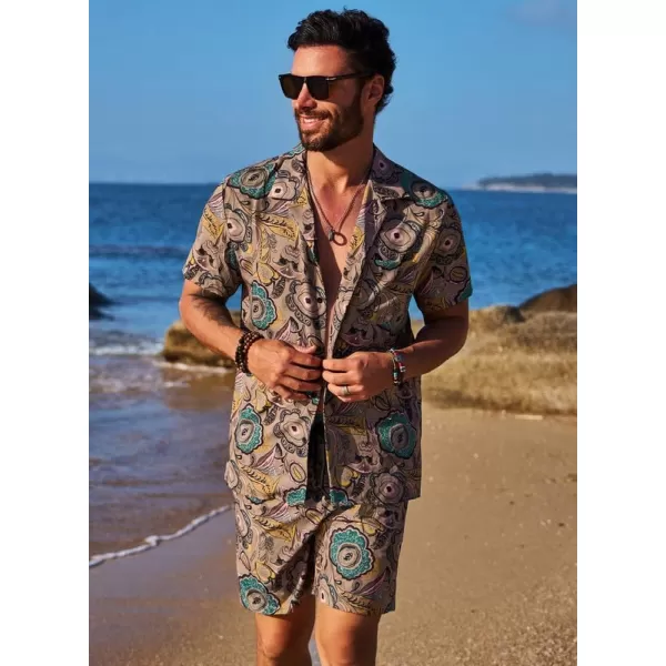 JMIERR Men Hawaiian Matching Set, Casual Summer Beach 2 Piece Outfits Button Down Short Sleeve Shirts and Shorts