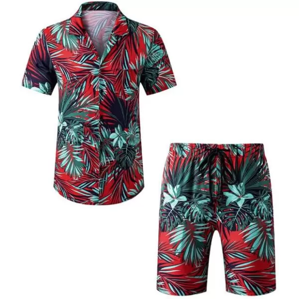 JMIERR Men Hawaiian Matching Set, Casual Summer Beach 2 Piece Outfits Button Down Short Sleeve Shirts and Shorts