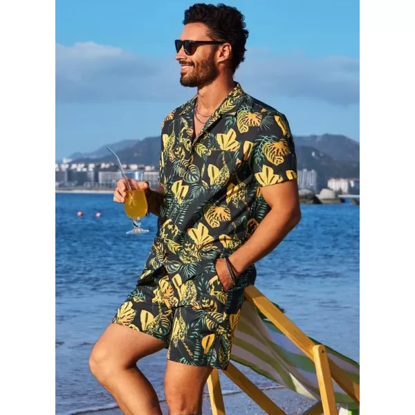JMIERR Men Hawaiian Matching Set, Casual Summer Beach 2 Piece Outfits Button Down Short Sleeve Shirts and Shorts