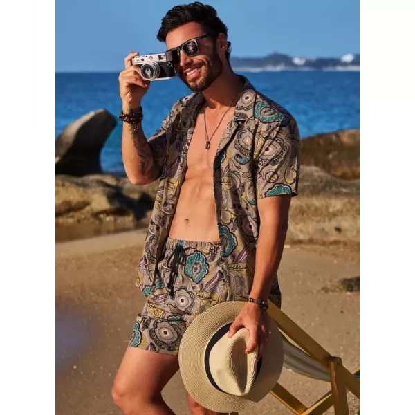 JMIERR Men Hawaiian Matching Set, Casual Summer Beach 2 Piece Outfits Button Down Short Sleeve Shirts and Shorts