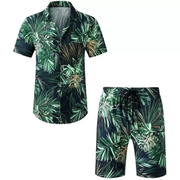 JMIERR Men Hawaiian Matching Set, Casual Summer Beach 2 Piece Outfits Button Down Short Sleeve Shirts and Shorts