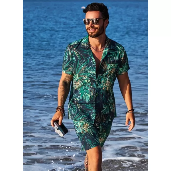JMIERR Men Hawaiian Matching Set, Casual Summer Beach 2 Piece Outfits Button Down Short Sleeve Shirts and Shorts