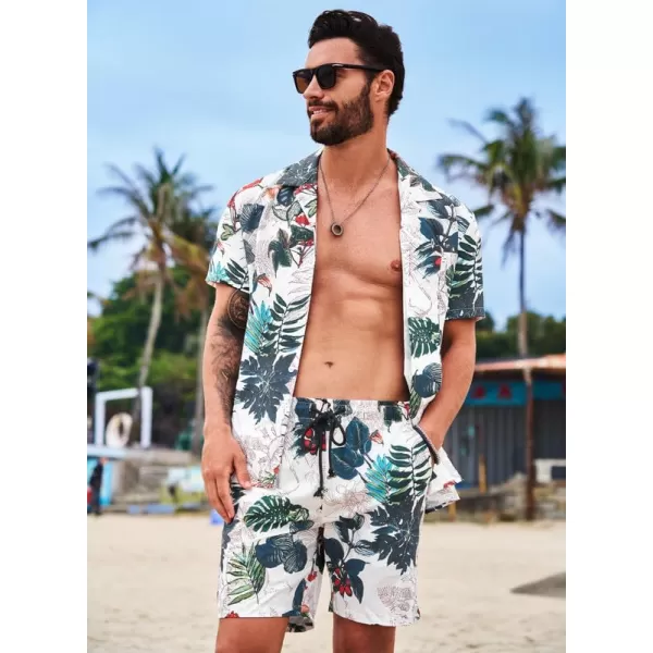 JMIERR Men Hawaiian Matching Set, Casual Summer Beach 2 Piece Outfits Button Down Short Sleeve Shirts and Shorts