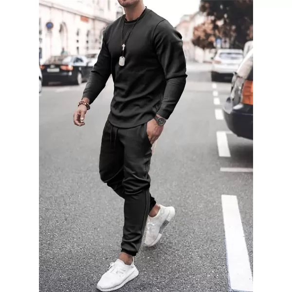 JMIERR Men's 2 Piece Outfits Solid Color Cotton Pullover Sweatshirt Tracksuit &amp; Joggers Sweatpants Sweatsuit Set