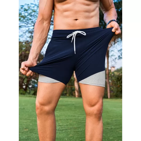 JMIERR Mens 2 in 1 Hybrid Shorts Summer Quick Dry Beach Stretch Waist Running Athletic Gym Short with Compression Liner