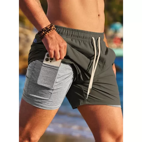 JMIERR Mens 2 in 1 Hybrid Shorts Summer Quick Dry Beach Stretch Waist Running Athletic Gym Short with Compression Liner