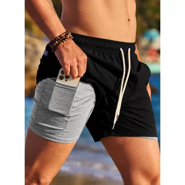 JMIERR Mens 2 in 1 Hybrid Shorts Summer Quick Dry Beach Stretch Waist Running Athletic Gym Short with Compression Liner