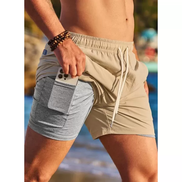 JMIERR Mens 2 in 1 Hybrid Shorts Summer Quick Dry Beach Stretch Waist Running Athletic Gym Short with Compression Liner
