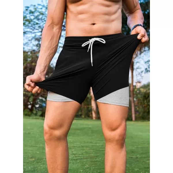 JMIERR Mens 2 in 1 Hybrid Shorts Summer Quick Dry Beach Stretch Waist Running Athletic Gym Short with Compression Liner