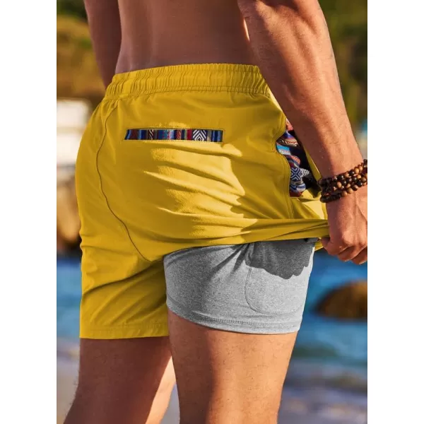JMIERR Mens 2 in 1 Hybrid Shorts Summer Quick Dry Beach Stretch Waist Running Athletic Gym Short with Compression Liner