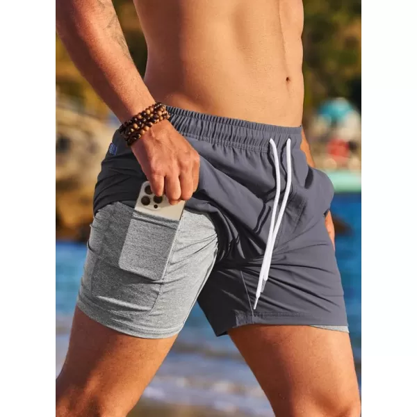JMIERR Men's 2 in 1 Hybrid Shorts Summer Quick Dry Running Athletic Stretch Gym Beach Short with Compression Liner