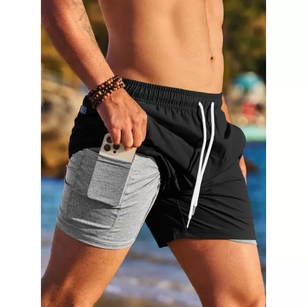 JMIERR Men's 2 in 1 Hybrid Shorts Summer Quick Dry Running Athletic Stretch Gym Beach Short with Compression Liner