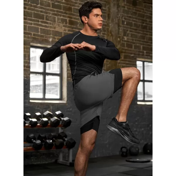 JMIERR Mens 2 in 1 Running Shorts 5" Quick Dry Athletic Workout Shorts with Compression Liner Zip Pockets and Towel Loop