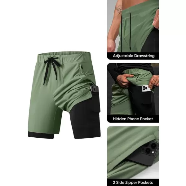 JMIERR Mens 2 in 1 Running Shorts 5" Quick Dry Athletic Workout Shorts with Compression Liner Zip Pockets and Towel Loop