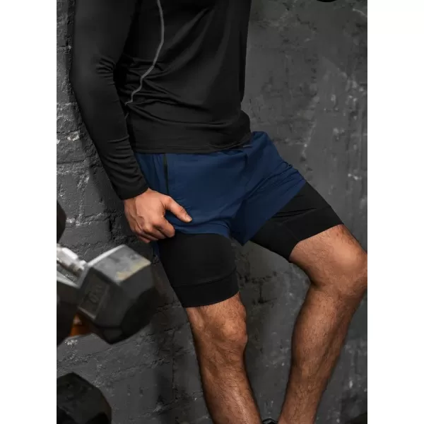 JMIERR Mens 2 in 1 Running Shorts 5" Quick Dry Athletic Workout Shorts with Compression Liner Zip Pockets and Towel Loop