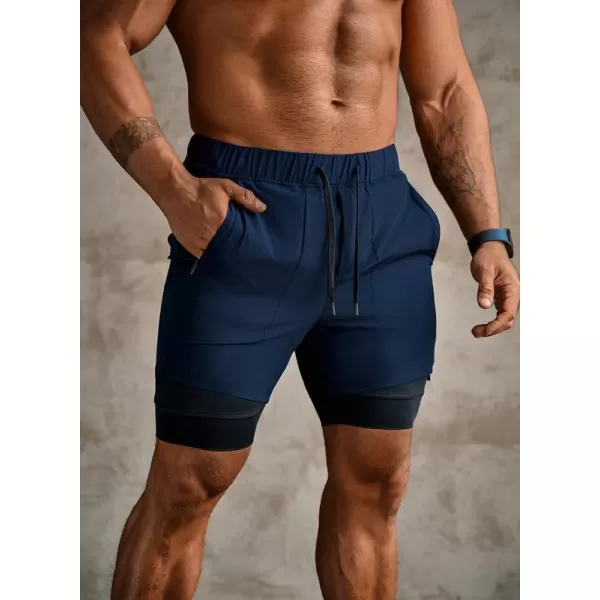 JMIERR Mens 2 in 1 Running Shorts 5" Quick Dry Athletic Workout Shorts with Compression Liner Zip Pockets and Towel Loop