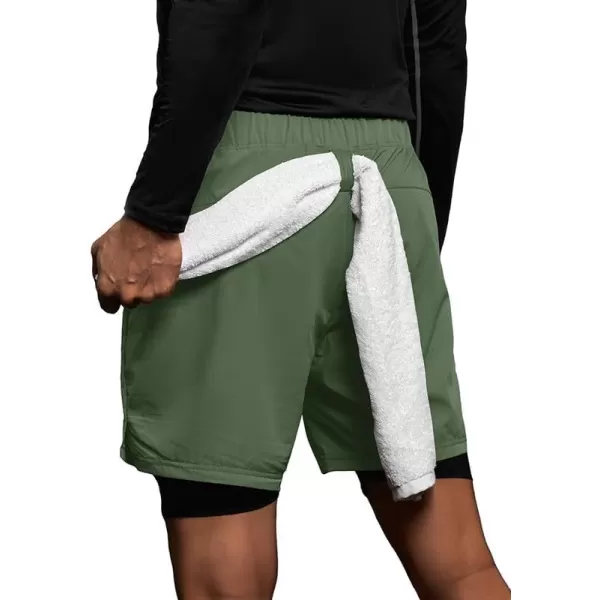 JMIERR Mens 2 in 1 Running Shorts 5" Quick Dry Athletic Workout Shorts with Compression Liner Zip Pockets and Towel Loop