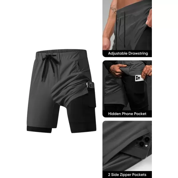 JMIERR Mens 2 in 1 Running Shorts 5" Quick Dry Athletic Workout Shorts with Compression Liner Zip Pockets and Towel Loop
