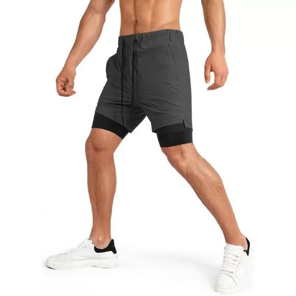 JMIERR Mens 2 in 1 Running Shorts 5" Quick Dry Athletic Workout Shorts with Compression Liner Zip Pockets and Towel Loop
