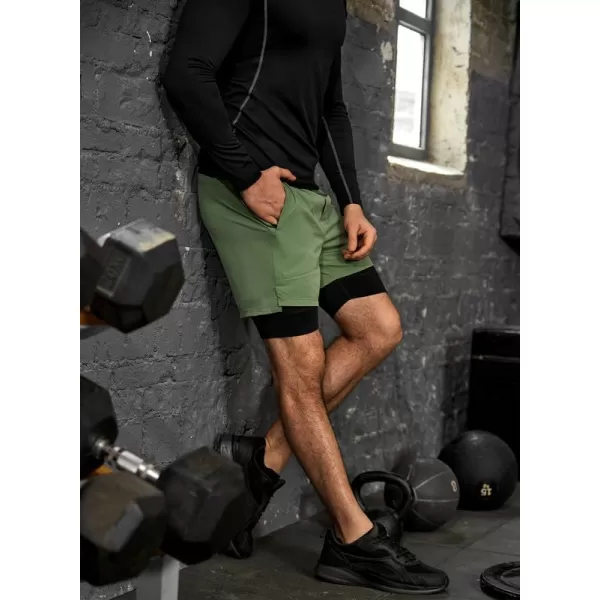 JMIERR Mens 2 in 1 Running Shorts 5" Quick Dry Athletic Workout Shorts with Compression Liner Zip Pockets and Towel Loop