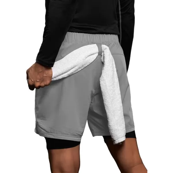 JMIERR Mens 2 in 1 Running Shorts 5" Quick Dry Athletic Workout Shorts with Compression Liner Zip Pockets and Towel Loop