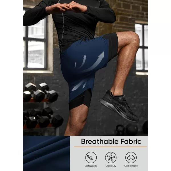JMIERR Mens 2 in 1 Running Shorts 5" Quick Dry Athletic Workout Shorts with Compression Liner Zip Pockets and Towel Loop