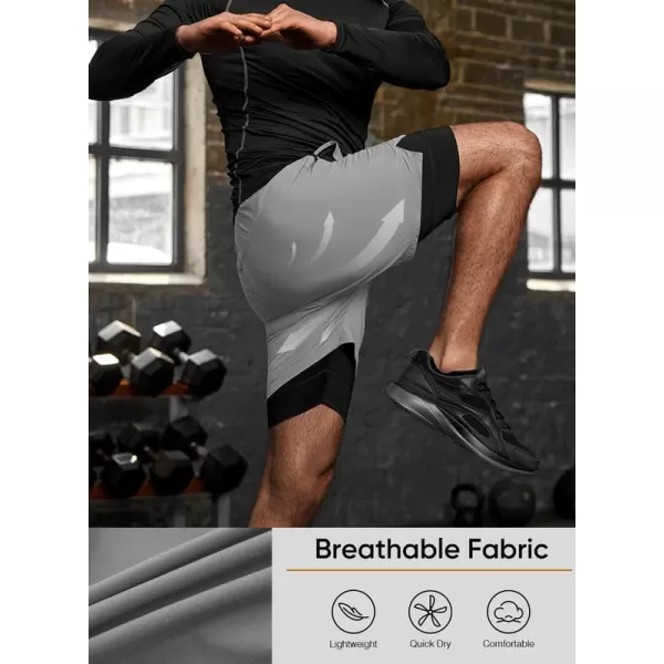 JMIERR Mens 2 in 1 Running Shorts 5" Quick Dry Athletic Workout Shorts with Compression Liner Zip Pockets and Towel Loop