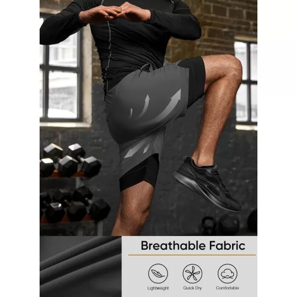 JMIERR Mens 2 in 1 Running Shorts 5" Quick Dry Athletic Workout Shorts with Compression Liner Zip Pockets and Towel Loop