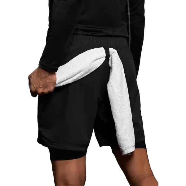 JMIERR Mens 2 in 1 Running Shorts 5" Quick Dry Athletic Workout Shorts with Compression Liner Zip Pockets and Towel Loop