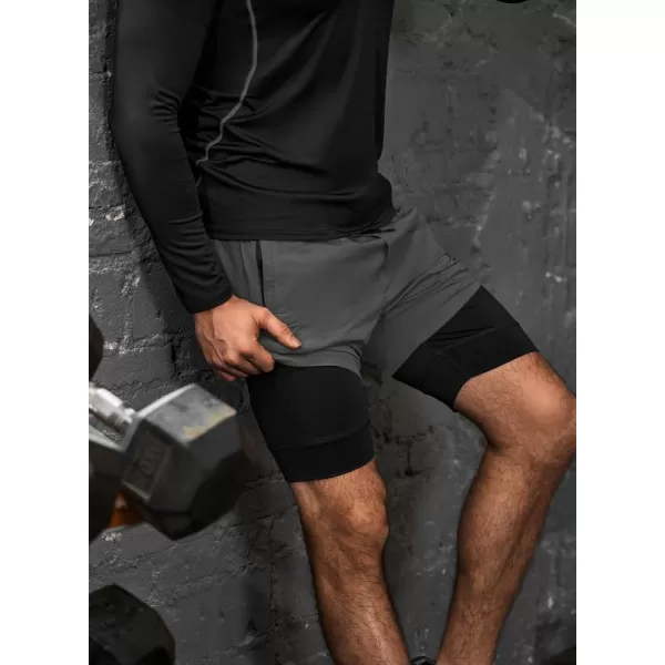 JMIERR Mens 2 in 1 Running Shorts 5" Quick Dry Athletic Workout Shorts with Compression Liner Zip Pockets and Towel Loop