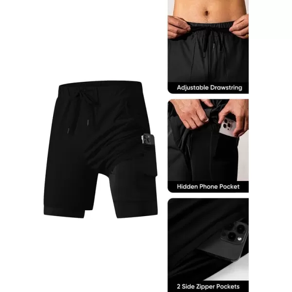 JMIERR Mens 2 in 1 Running Shorts 5" Quick Dry Athletic Workout Shorts with Compression Liner Zip Pockets and Towel Loop