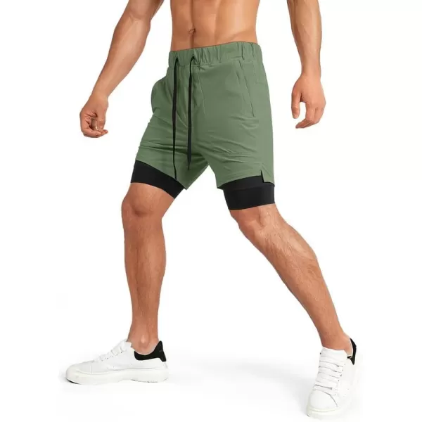 JMIERR Mens 2 in 1 Running Shorts 5" Quick Dry Athletic Workout Shorts with Compression Liner Zip Pockets and Towel Loop