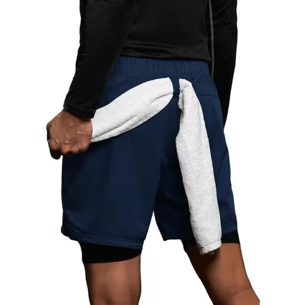 JMIERR Mens 2 in 1 Running Shorts 5" Quick Dry Athletic Workout Shorts with Compression Liner Zip Pockets and Towel Loop