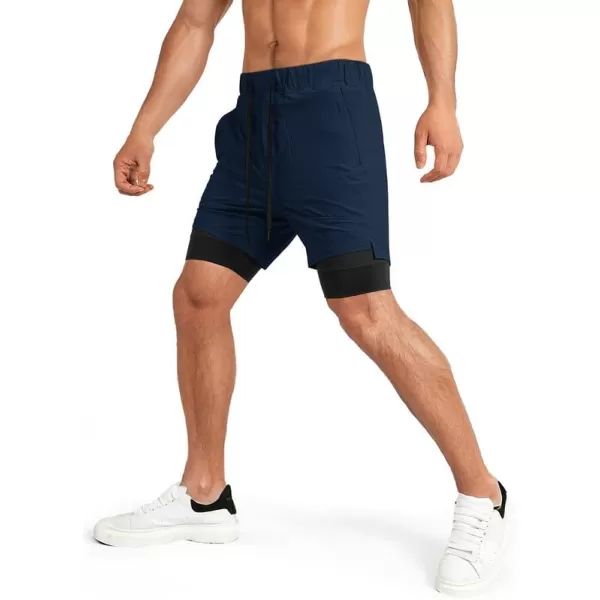 JMIERR Mens 2 in 1 Running Shorts 5" Quick Dry Athletic Workout Shorts with Compression Liner Zip Pockets and Towel Loop