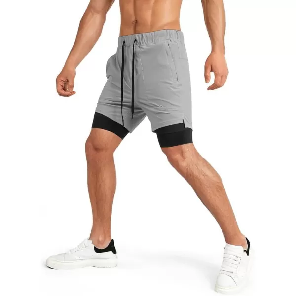 JMIERR Mens 2 in 1 Running Shorts 5" Quick Dry Athletic Workout Shorts with Compression Liner Zip Pockets and Towel Loop