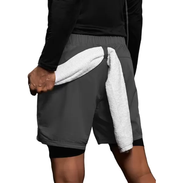 JMIERR Mens 2 in 1 Running Shorts 5" Quick Dry Athletic Workout Shorts with Compression Liner Zip Pockets and Towel Loop