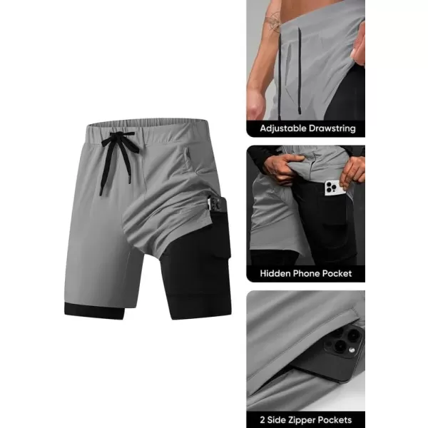 JMIERR Mens 2 in 1 Running Shorts 5" Quick Dry Athletic Workout Shorts with Compression Liner Zip Pockets and Towel Loop