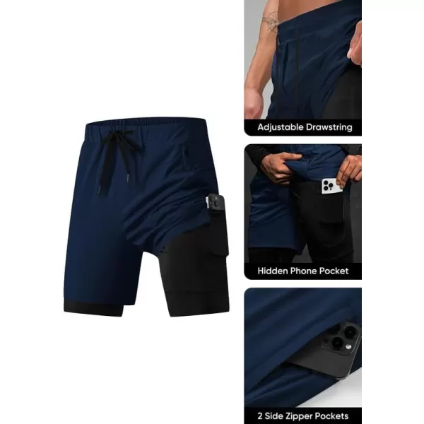 JMIERR Mens 2 in 1 Running Shorts 5" Quick Dry Athletic Workout Shorts with Compression Liner Zip Pockets and Towel Loop