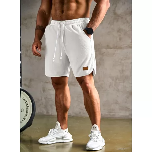 JMIERR Mens Athletic Shorts Casual Elastic Waist Drawstring Stretch Short Waffle Beach Running Shorts Workout Sweat Gym Short