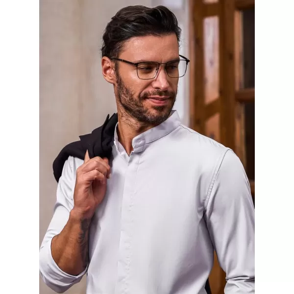 JMIERR Men's Banded Collar Slim Fit Long Sleeve Casual Button Down Dress Shirts